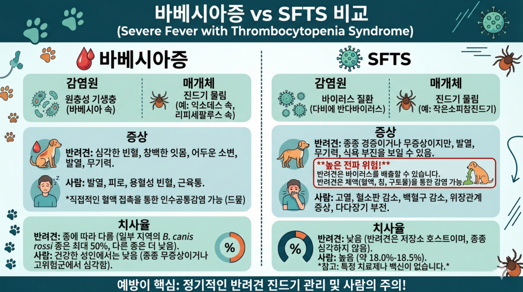 강아지 진드기 예방을 위해 알아야 할 바베시아와 SFTS 비교 도표