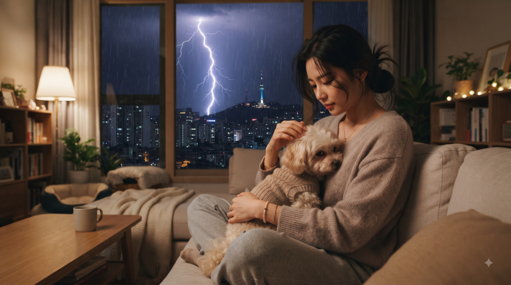 보호자가 강아지를 다독이는 모습
