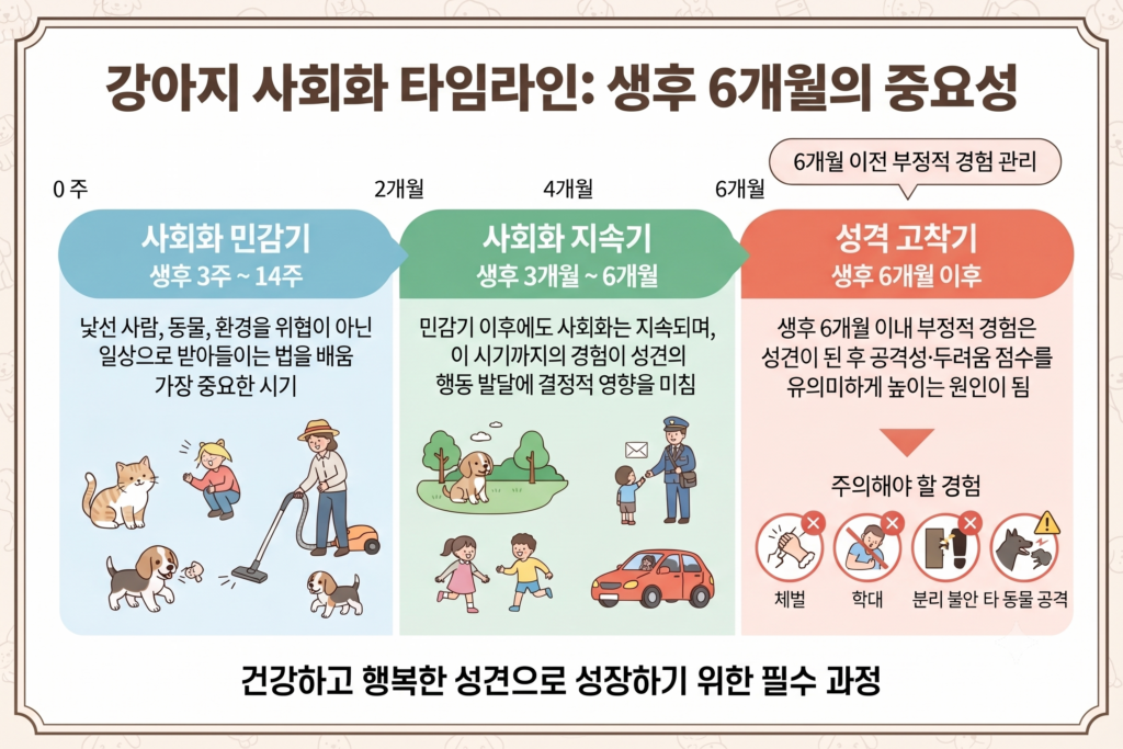 강아지 사회화 생후 6개월 타임라인 인포그래픽